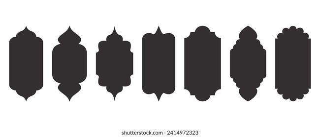 Formas islámicas Diseño de marcos de ventanas de Ramadán. Ornamento vectorial turco e indio. Arco de puerta árabe. Elementos de arquitectura oriental.