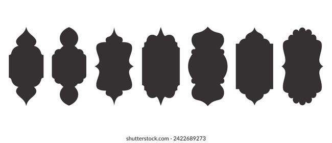 Formas islámicas Diseño de marcos de ventanas de Ramadán. Ornamento vectorial turco e indio. Arco de puerta árabe. Elementos de arquitectura oriental.
