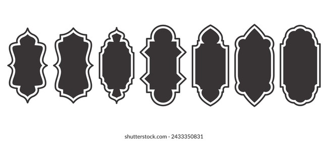 Islamische Formen Ramadan Fensterrahmen Design. Türkisches und indisches Vektorornament. Arabischer Türbogen. Orientalische Architekturelemente.