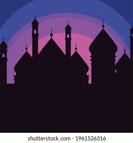 Islamische Silhouettenmoschee am Abend