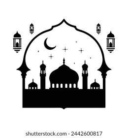 Islamic silhouette mosque at twilight vector