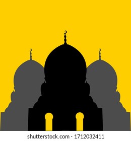 Islamische Silhouette Moschee Vektorillustration mit gelbem Hintergrund. Muster für Einladungen mit Rmadhan oder eid