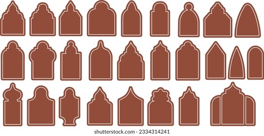 Juego de vectores de puertas árabes de siluetas islámicas.  Marcos de diseño musulmán para Ramadan Kareem
