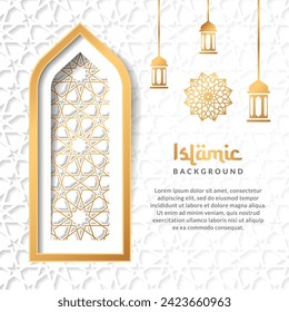 islamic social media post background with lantern ornament and golden arabic style pattern design vector