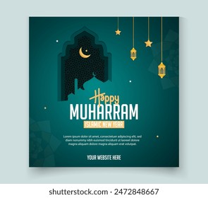 Islamische Social Media Post Design mit Moschee und Laterne für Happy Islamic Neu Year Festival