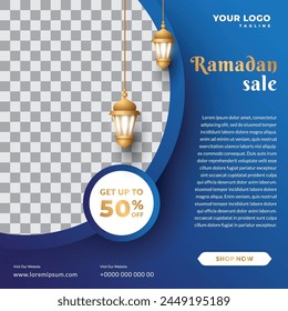 islamic social media post template with realistic lantern ornament vector design
