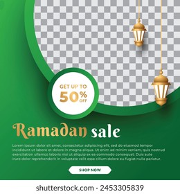 islamic social media post template with realistic lantern ornament vector design