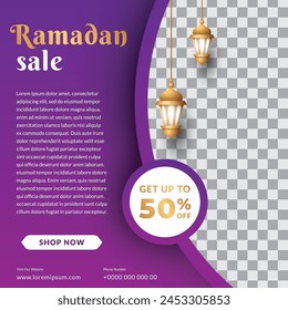islamic social media post template with realistic lantern ornament vector design
