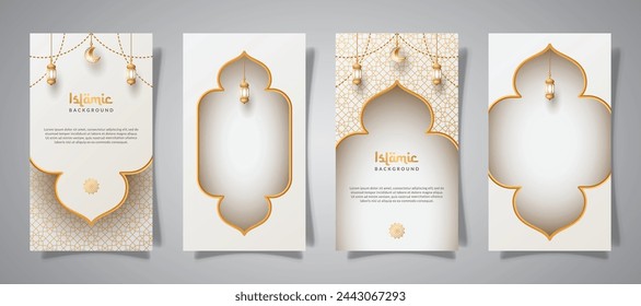 islamic social media stories with lantern ornament and realistic effect template vector