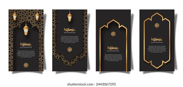 islamic social media stories with lantern ornament and realistic effect template vector