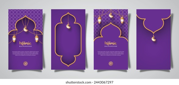 islamic social media stories with lantern ornament and realistic effect template vector