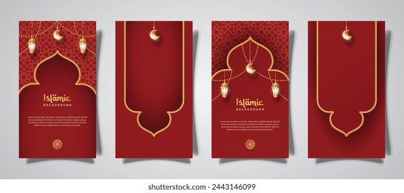 islamic social media stories with lantern ornament and realistic effect template vector