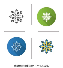 Islamic star icon. Flat design, linear and color styles. Religious symbolism. Muslim art. Isolated vector illustrations