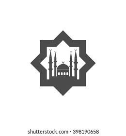 Islamic star, mosque and minarets. Vector icon grey
