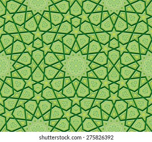 Islamic Star Ornament Green Background, Vector Illustration