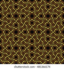 Islamic Star Pattern, Golden & Black Wallpaper, Vector Illustration