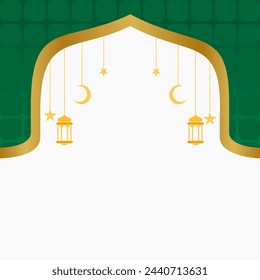 Islamic style background with golden frame illustration. Illustration of green mosque with gold frame, mosque, islam, ramadhan background.