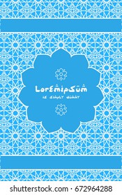 Islamic style blue brochure, flyer design, flower elements and ornament. 