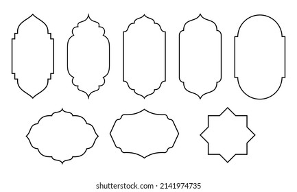 Islamic style border and frame design template vector element. Suitable for design element of Ramadan poster, Eid Mubarak greeting card, and copy space for Islamic quote text. - Shutterstock ID 2141974735