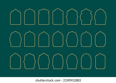 Islamic style border and frame design template vector element. Collection of oriental style Islamic windows and arches with modern boho design