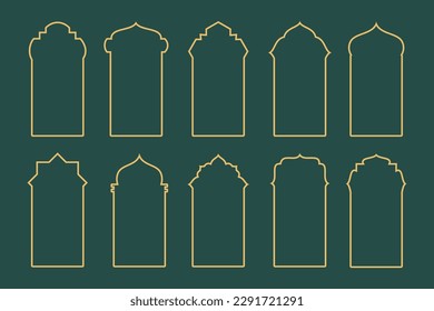 Islamic style border and frame design template vector element. Collection of oriental style Islamic windows and arches with modern boho design