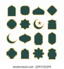 Elemento vectorial de la plantilla de diseño de marco y borde de estilo islámico. Colección de ventanas y arcos islámicos de estilo oriental con diseño boho moderno