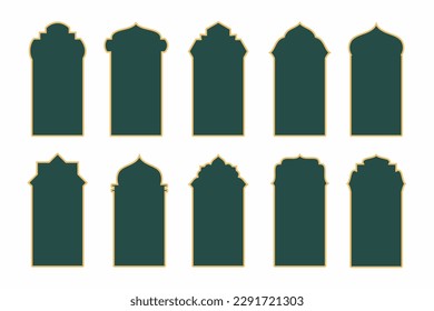 Elemento vectorial de la plantilla de diseño de marco y borde de estilo islámico. Colección de ventanas y arcos islámicos de estilo oriental con diseño boho moderno