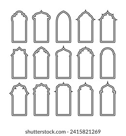 Islamic style border and frame design. arab ramadan windows ornament decor vintage. muslim theme. vector