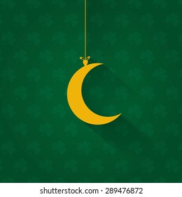 Islamic Style Decorative Crescent Moon Symbol Hanging, Flat Background