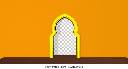 Islamic style door in 3 dimensions. to promote products in the month of Islamic celebration. Easy to use and customize. vector.