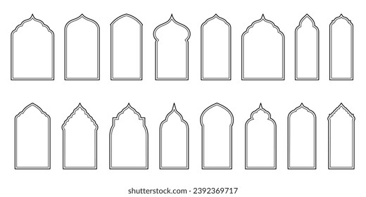 Islamic Style Doors outline Frames Design Template. A Collection of Line Oriental Windows and Arches 