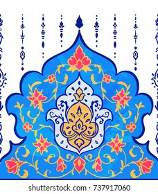 Islamic style pattern for fabric design for decoration, flower elements and ornament. clothing, packaging. India,Arabic, Dubai, turkish, Islam. Invitation greeting card