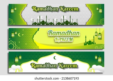 Islamic style ramadan kareem and eid decorative banner Free Vector 