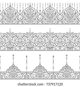 Islamic style set pattern for fabric design, flower elements and ornament. clothing, packaging, greeting card. India,Arabic, Dubai, turkish, Islam, pakistan, ottoman motifs