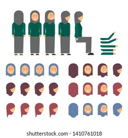 Islamic style woman drawing set, vector