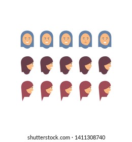 Islamic style woman drawing set, vector
