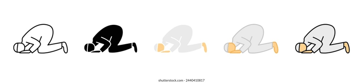 Islamic Sujud Prayer Position Icons. Muslim Devotional Practices. Ramadan and Worship Postures