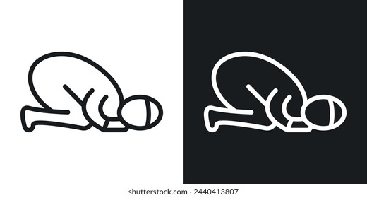 Islamic Sujud Prayer and Worship Icons. Religious Devotion and Muslim Faith Symbols