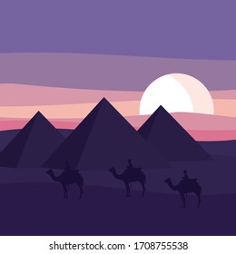 islamic sunset desert with camels