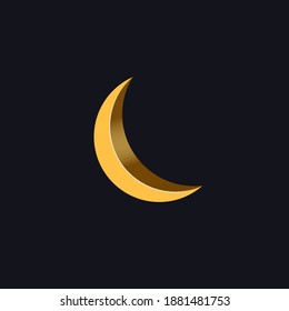 Islamic symbol, Crescent Moon isolated on black background, lunar. 3d moon. Vector illustration - eps
