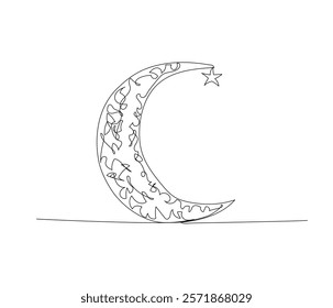 Islamic Symbol, Crescent and star one line art. Continuous line drawing of online Muslims, Islam, traditions, clothing, folk, oriental.