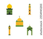 Islamic Symbol Elements of Dome Mosque Building with Minaret in Ramadan Theme