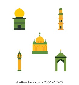 Islamic Symbol Elements of Dome Mosque Building with Minaret in Ramadan Theme