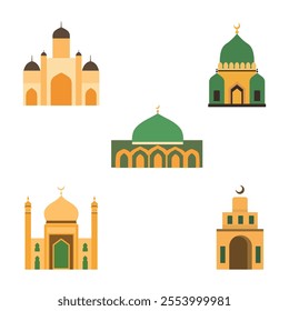 Islamic Symbol Elements Set of Golden Mosque Building Architecture in Ramadan Month