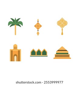 Islamic Symbol Elements Set of Mosque Ornament Plant Decoration in Arab Middle East