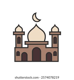 Islamic symbol flat icon isolated on white background, islamic brown mosque icon ramadan