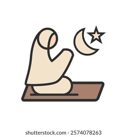 Islamic symbol flat icon isolated on white background, islamic women prayer icon ramadan