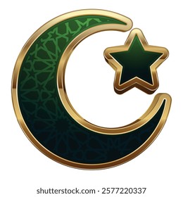 Islamic symbol gold vector, moon and star sign isolated