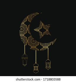 Islamic symbol with golden color. illustration with arabic golden and glowing. vector