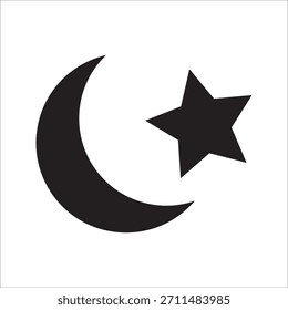 Islamic symbol. Islamic icons in two styles. Crescent and star icon. on a white background